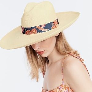 J CREW PANAMA WIDE BRIM STRAW HAT HERITAGE BLUE S/M NWT